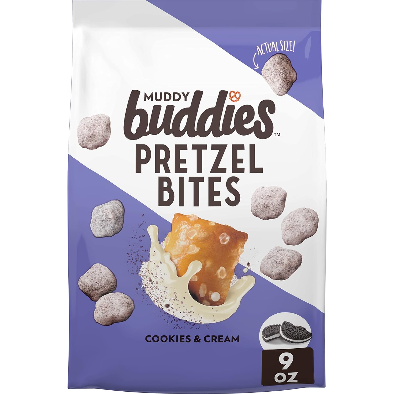 Chex Mix Muddy Buddies Pretzel Bites, Cookies and Cream, Snack Bag, 9 oz