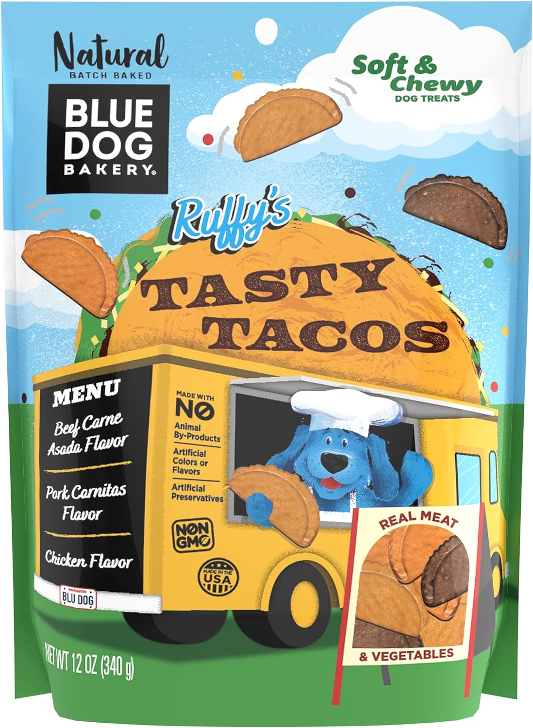 Blue Dog Bakery Natural, Ruffy'S Food Truck Tasty Tacos Soft And Chewy Dog Treats, Made In Usa, (6) 12-Ounce Bag