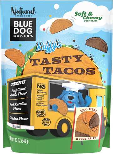 Blue Dog Bakery Natural, Ruffy'S Food Truck Tasty Tacos Soft And Chewy Dog Treats, Made In Usa, (6) 12-Ounce Bag
