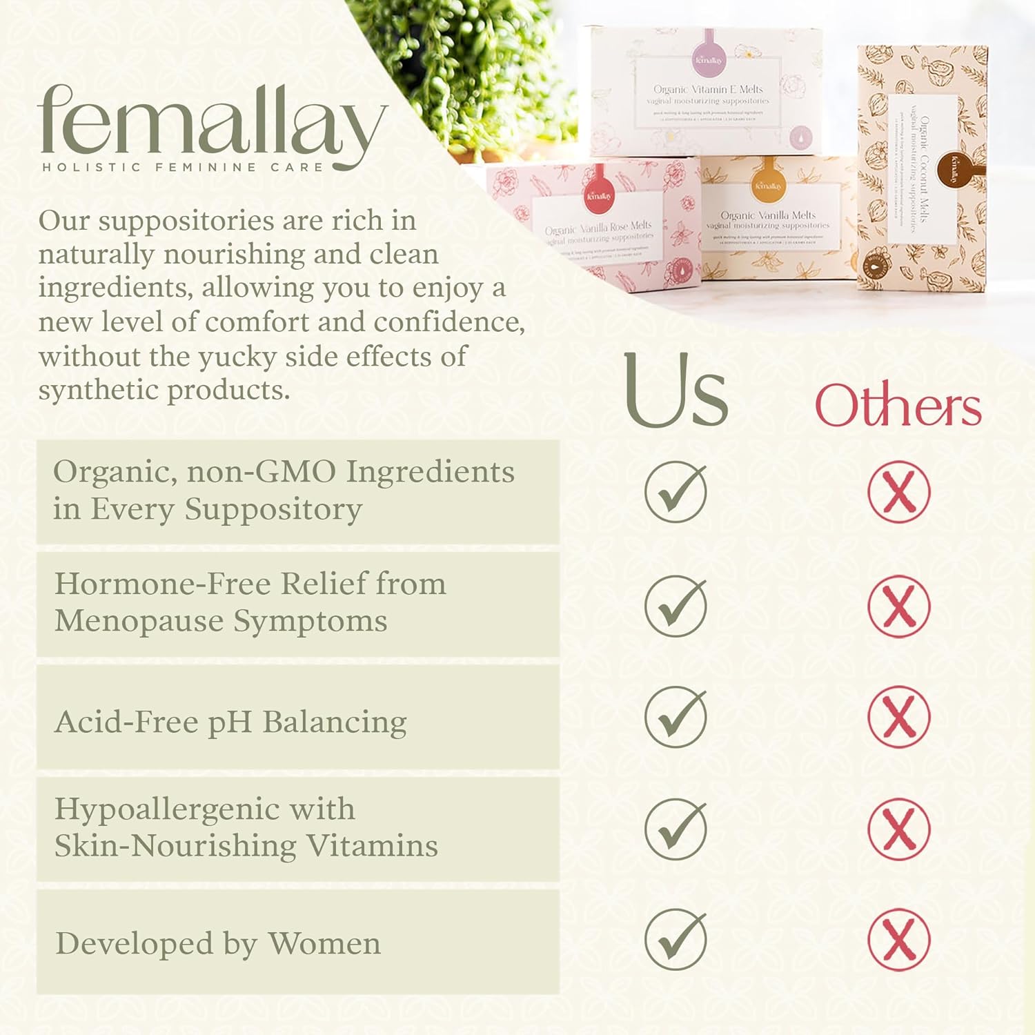 Femallay Everyday Moisturizing Vitamin E Vaginal Melts, 100% Natural Suppositories, For Dyness and Menopausal Women, Limited Ingredients, 14 Individually-Sealed Melts + 1 Applicator : Health & Household