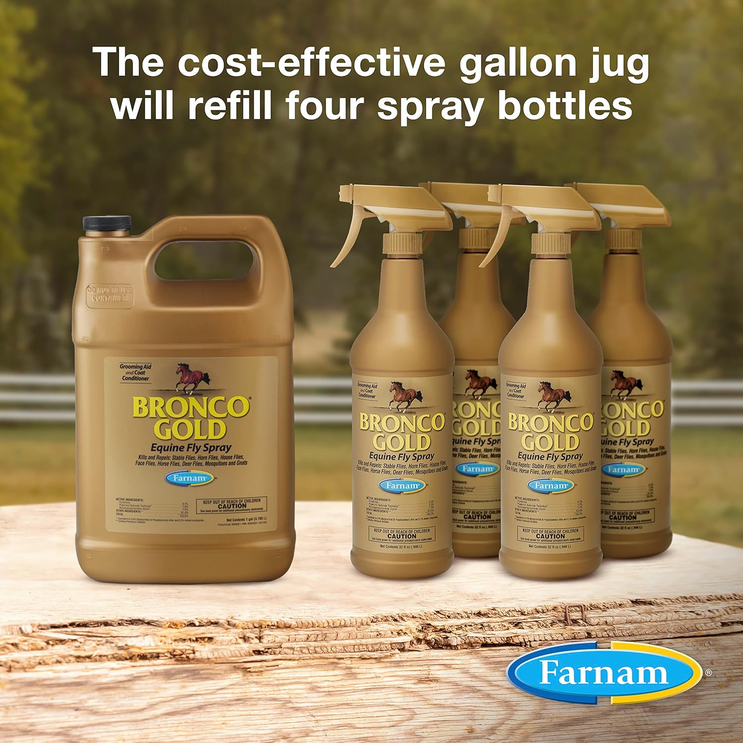 Farnam Bronco Gold Horse Fly Spray, Grooming Aid, Coat Conditioner 128 Ounces, Gallon Refill : Pet Supplies