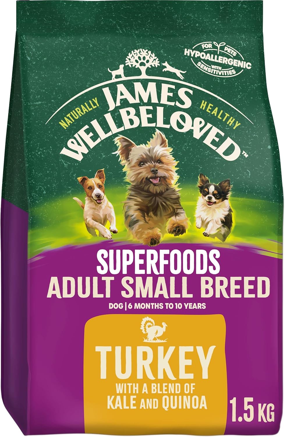 JWB Superfood Adult Small Breed Turkey Kale and Quinoa 1.5 kg Bag, Hypoallergenic Dry Dog Food?unit437328