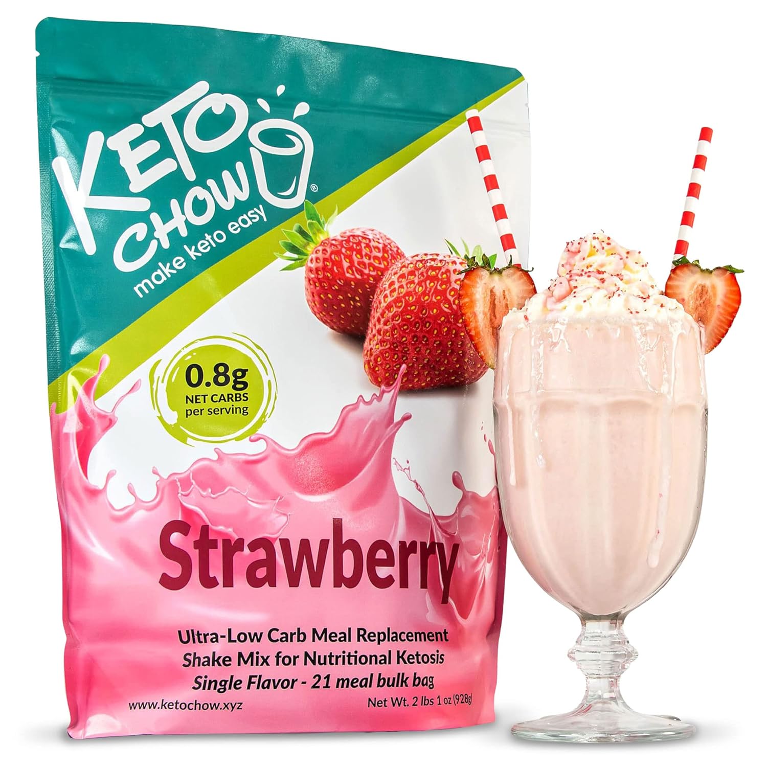 Keto Chow Strawberry | Keto Meal Replacement Shake Powder | Nutritionally Complete Keto Food | Low Carb Keto Meals | Delicious Easy Meal Substitute Drink | Protein Rich You Choose The Fat| 21 Meal