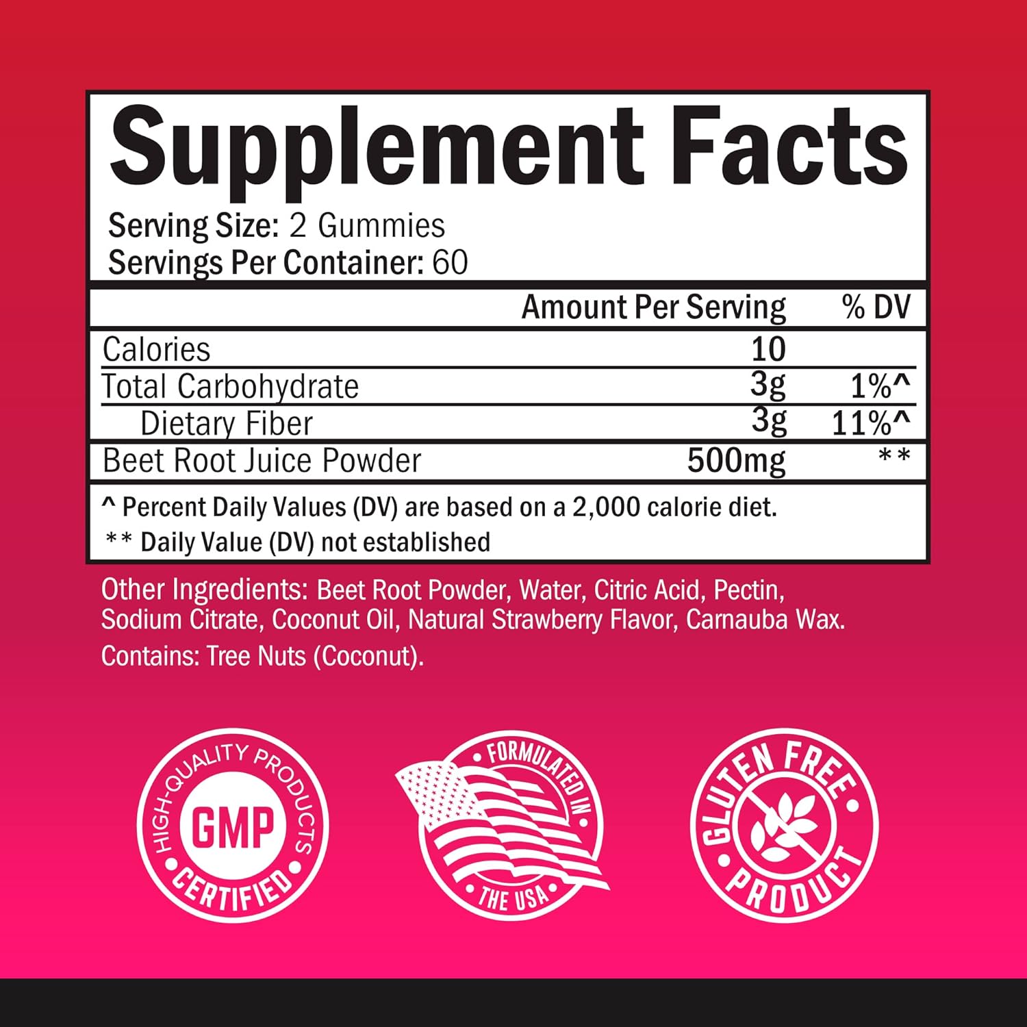 Sugar Free Beet Root Gummies - Nitric Oxide Beet Chews Infused with Coconut Oil for Highest Absorption - Supports Energy & Whole Body Health - Delicious Strawberry Flavor - 120 Count (60 Day Supply) : Health & Household