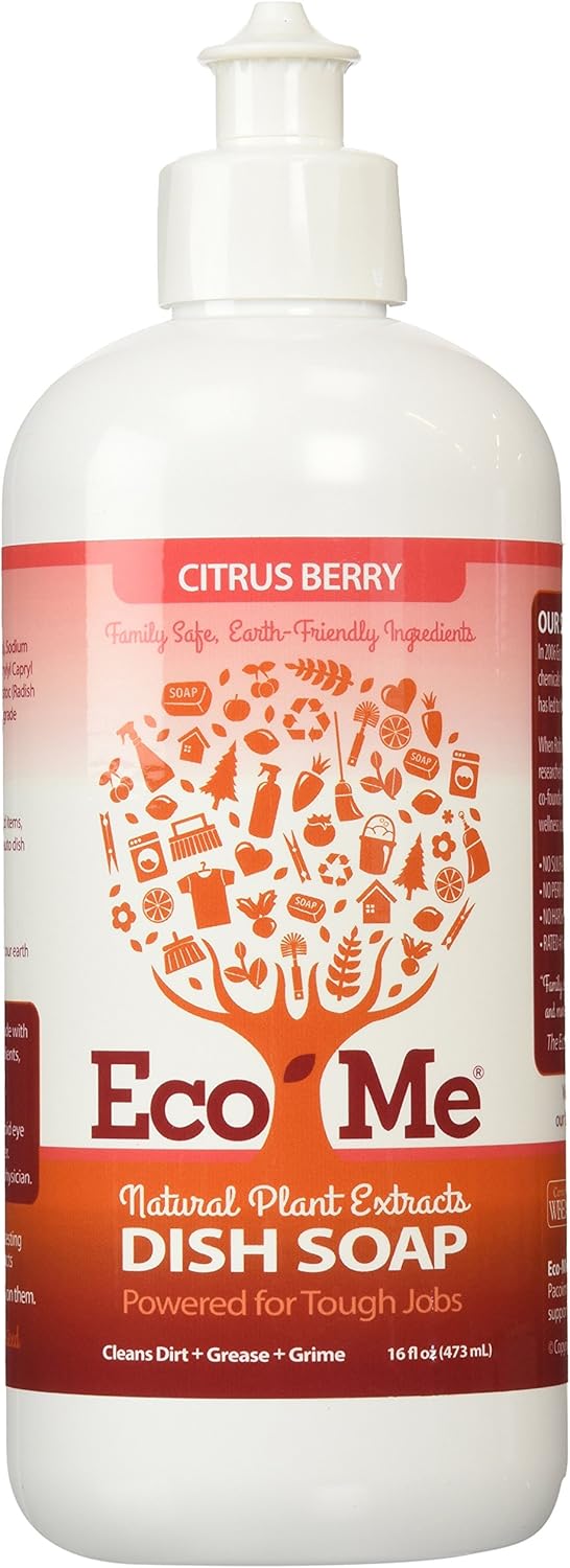 Eco Me Natural Environmentally Friendly Sudsing Liquid Dish Soap, Healthy Citrus Berry Scent, 16 Ounces