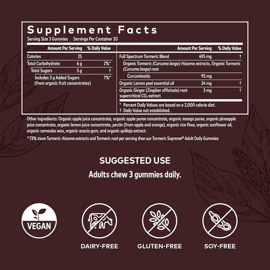 Gaia Herbs Turmeric Supreme Extra Strength Gummies - Supports Swelling Relief to Help Maintain an Active Lifestyle - Turmeric Gummies with Black Pepper - 120 Vegan Organic Gummies