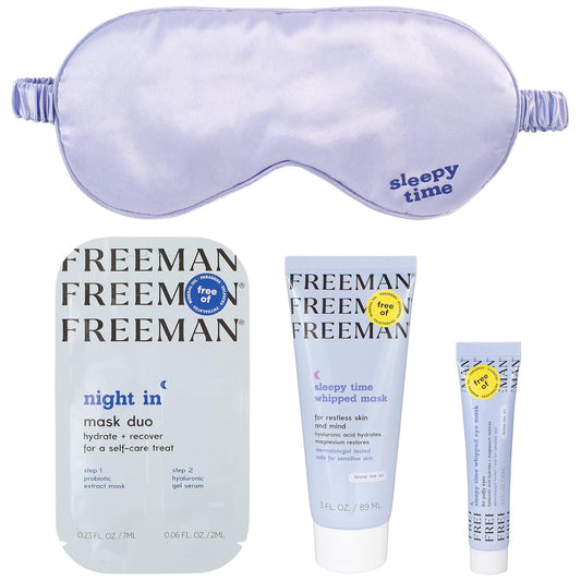 Freeman Sleepy Time Facial Mask Kit, Eye Mask & Face Mask For Tired Eyes & Skin, Overnight Facial Moisturizer, Includes Satin Sleep Mask, Skin Care, Perfect For Sleep Routine, 4 Piece Set