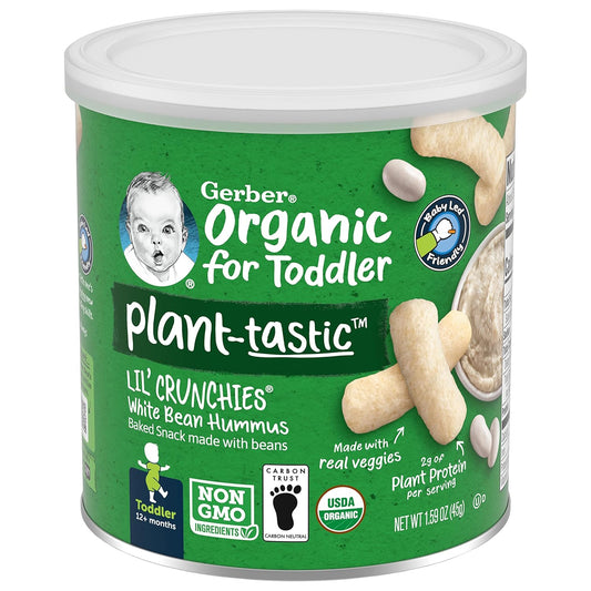 Gerber Organic Baby Food, Toddler, Plant-tastic, Lil Crunchies, White Bean Hummus, 1.59 oz