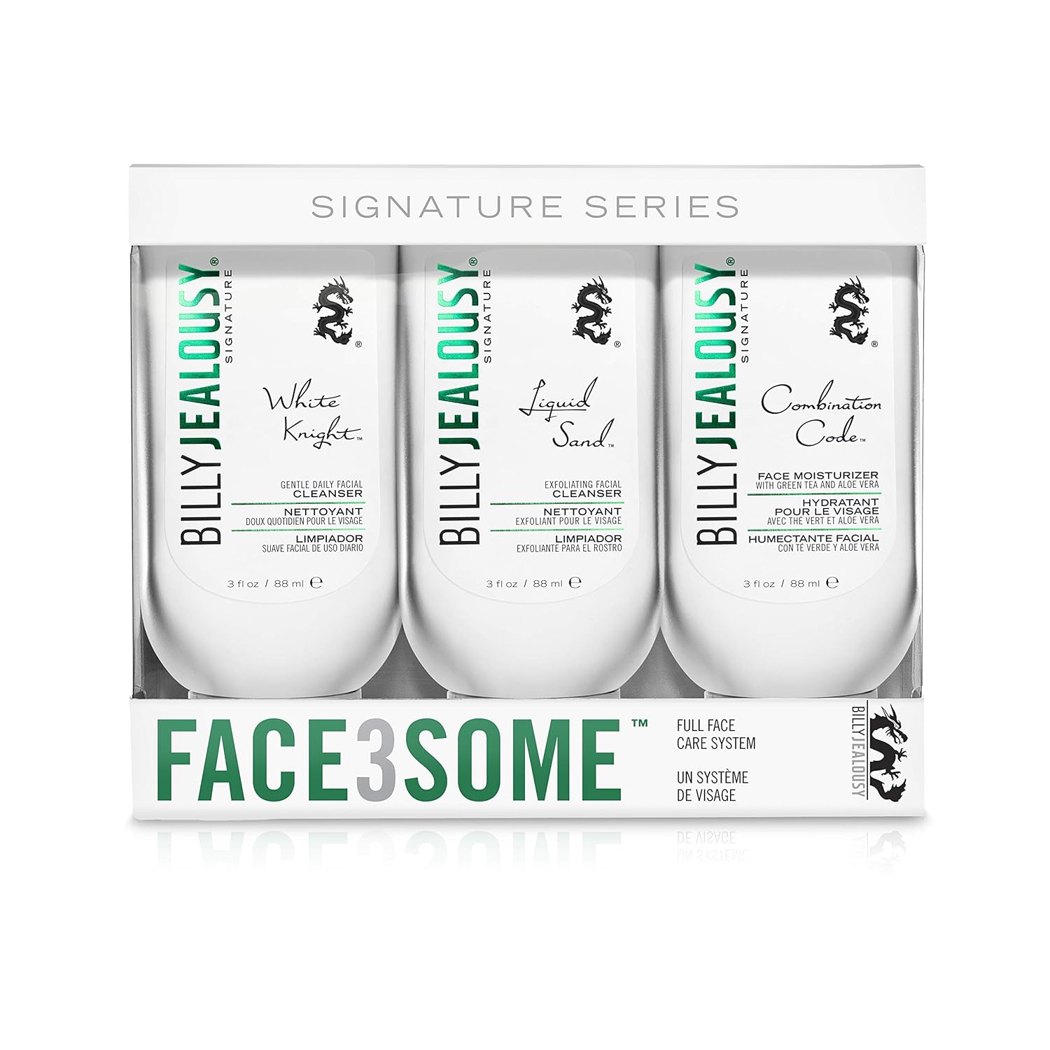 Billy Jealousy Face3Some Face Trio Vegan Mens Skin Care Kit With Travel Size Toiletries, Daily Facial Cleanser, Exfoliating Facial Cleanser And Skincare Moisturizer, Gentle Fresh Scent