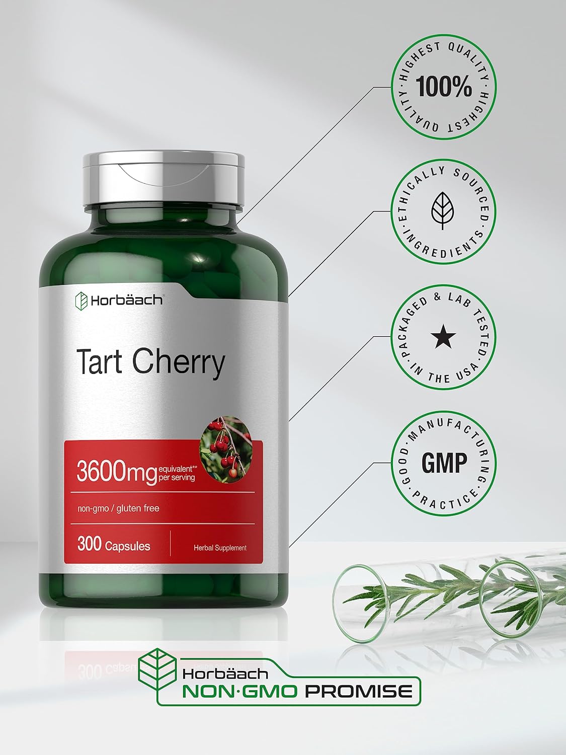 Horbäach Tart Cherry Extract Capsules | 3600mg | 300 Pills | Non-GMO, Gluten Free | Traditional Herbal Supplement : Health & Household