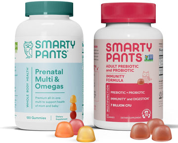 Smartypants Prenatal Multivitamins And Probiotic Immunity Bundle: Omega 3 Fish Oil (Epa/Dha), Biotin, Methylfolate, Vitamin D3, C, Digestive & Immune Support Supplement (30 Day Supply)