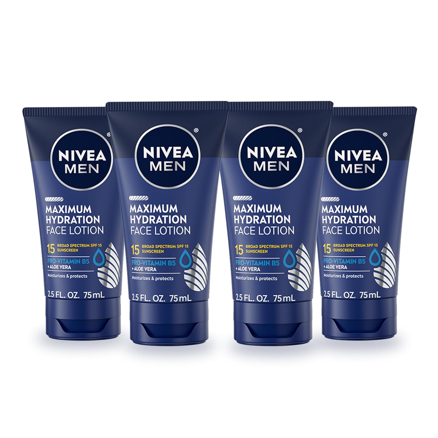 Nivea Men Maximum Hydration Face Lotion With Broad Spectrum Spf 15 Sunscreen, Lightweight Moisturizer Protects And Moisturizes, 4 Pack Of 2.5 Fl Oz Tubes