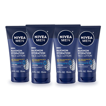 Nivea Men Maximum Hydration Face Lotion With Broad Spectrum Spf 15 Sunscreen, Lightweight Moisturizer Protects And Moisturizes, 4 Pack Of 2.5 Fl Oz Tubes