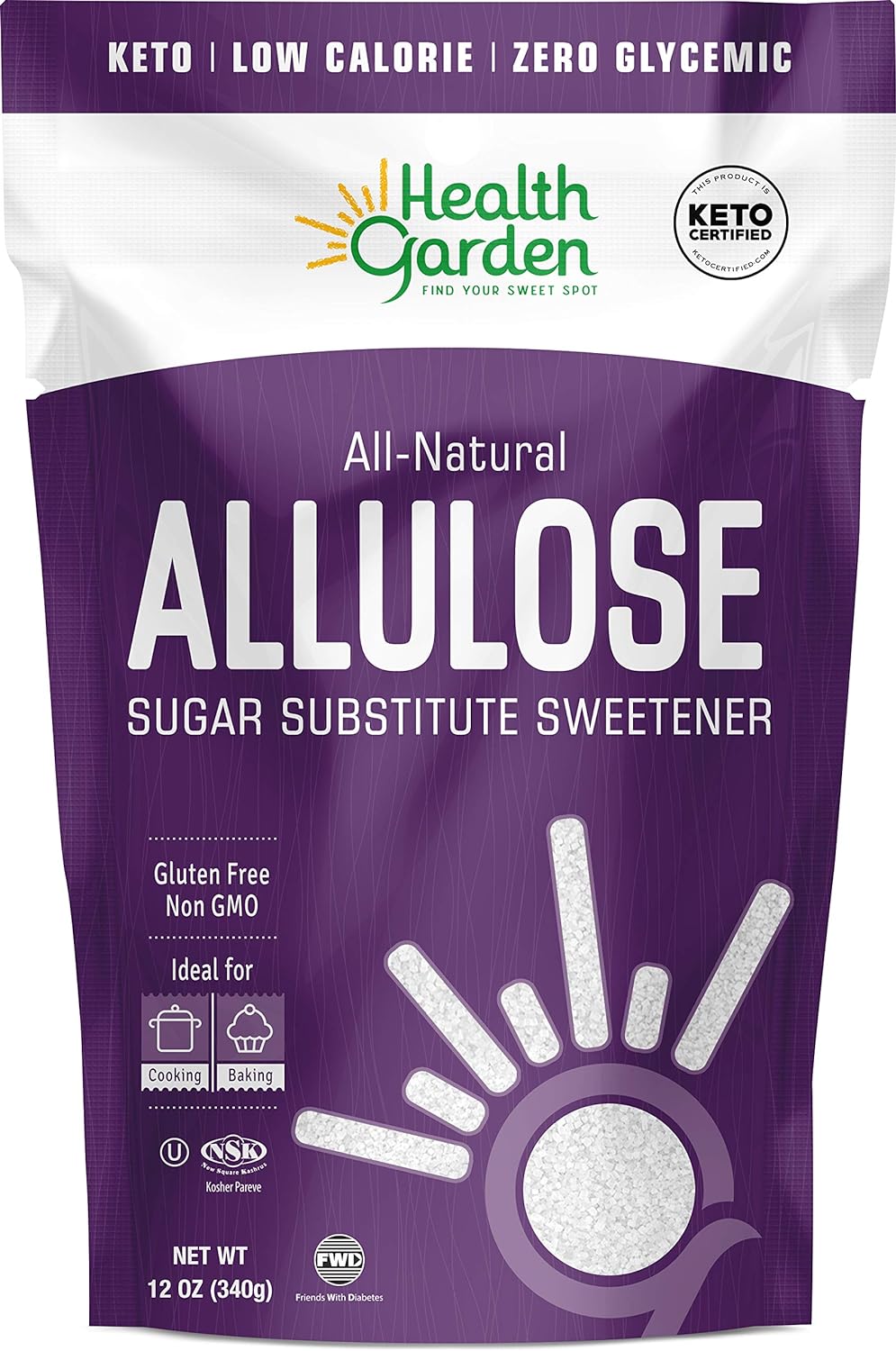 Health Garden Allulose Sweetener - Gluten And Sugar Free - Zero Net Carb - Non Gmo - Kosher - Keto Friendly (12 Oz)