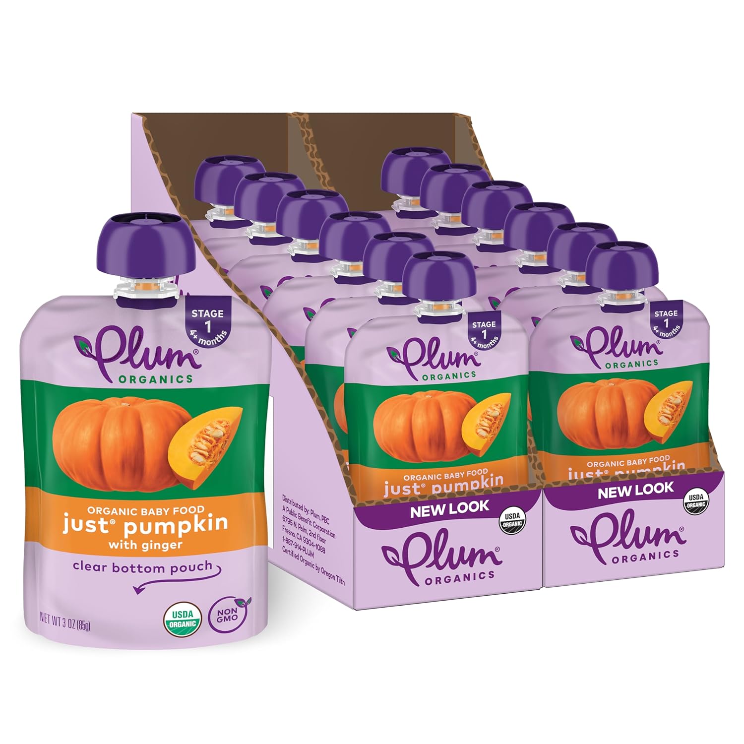 Plum Organics | Stage 1 | Organic Baby Food Meals [4+ Months] | Just Pumpkin | 3.5 Ounce Pouch (Pack Of 12) Packaging May Vary