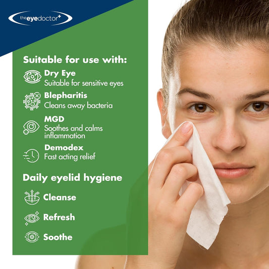The Eye Doctor Tea Tree Eyelid Wipes - Suitable For Use With Blepharitis, Dry Eyes, Sensitive Eyes & Mgd - 20 X Biodegradable Tea Tree Eyelid Cleaning Wipes - Detergent And Preservative Free