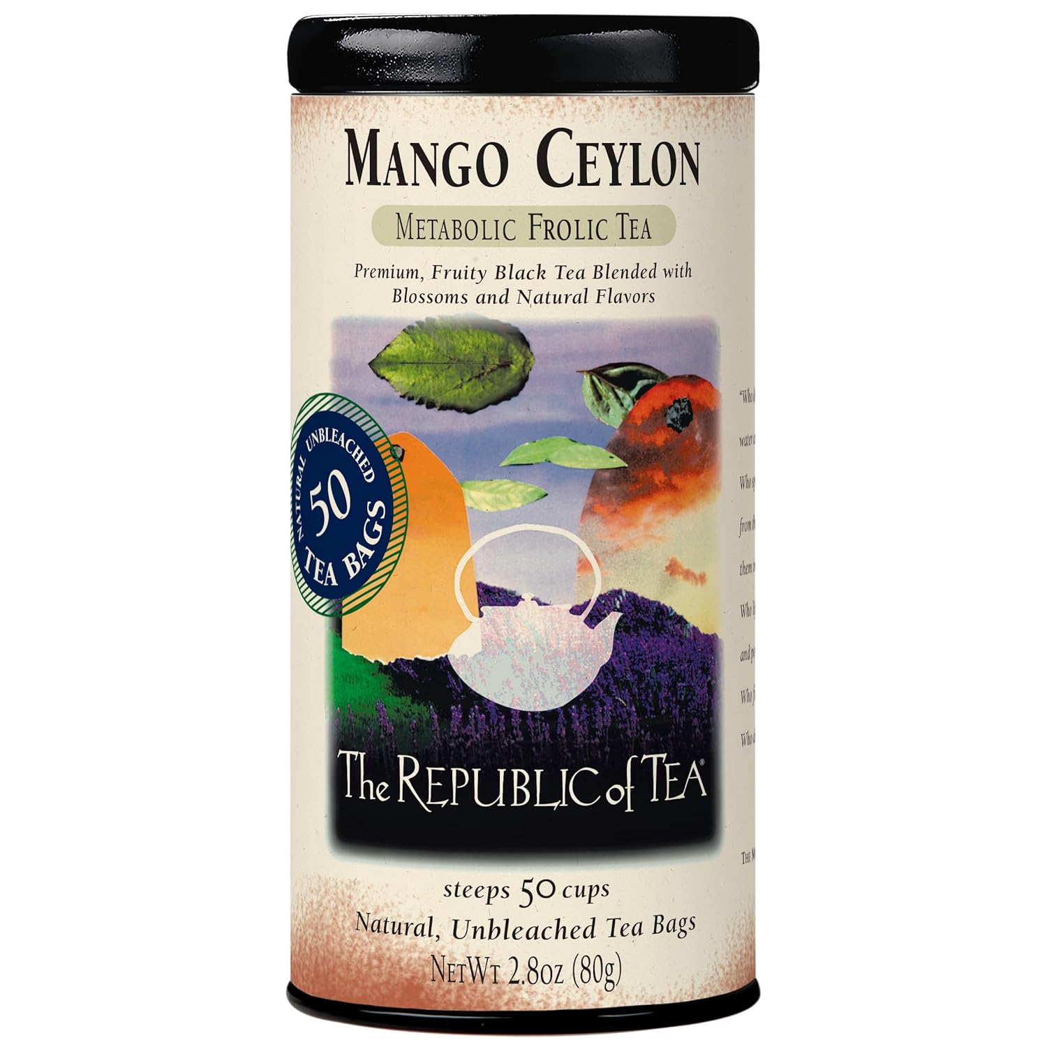 The Republic Of Tea – Mango Ceylon Black Tea, Metabolic Frolic Tea, 50 Tea Bag Tin