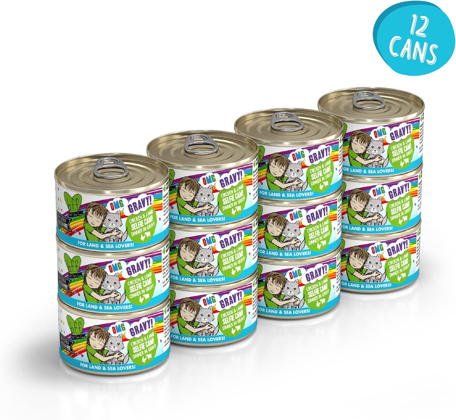 Weruva B.F.F. OMG - Best Feline Friend Oh My Gravy!, Selfie Cam! with Chicken & Lamb in Gravy Cat Food, 2.8oz Can (Pack of 12) : Pet Supplies