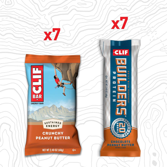 Clif Bar And Clif Builders - Variety Pack - Crunchy Peanut Butter And Chocolate Peanut Butter - Energy Bars And Protein Bars - Non-Gmo - Plant Based - 2.4 Oz. (14 Count)