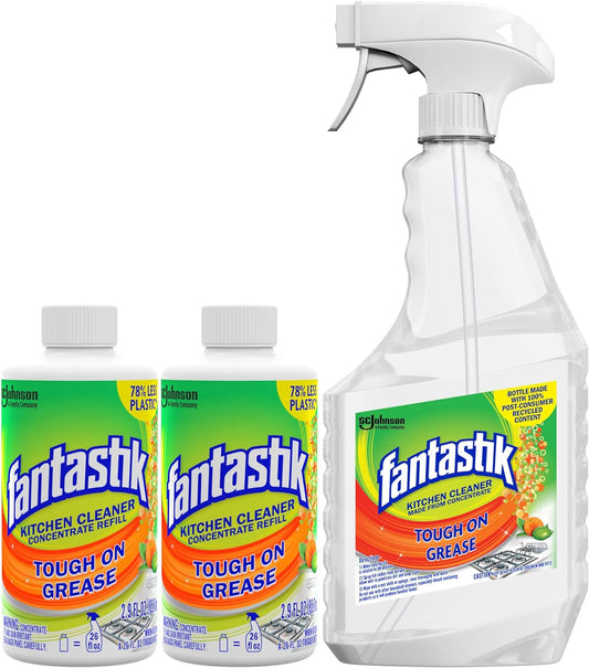 Fantastik Kitchen Cleaner Concentrate Starter Pack, Two 2.9 oz Concentrated Bottles and One Re-usable Trigger Bottle
