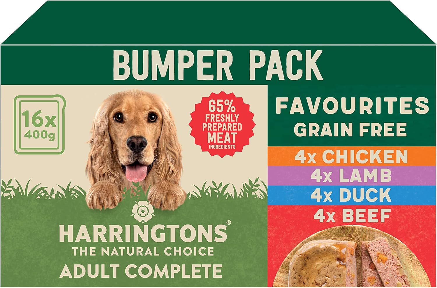 Harringtons Grain Free Hypoallergenic Wet Dog Food Favourites Pack 16x400g - Chicken, Lamb, Beef & Duck - All Natural Ingredients?HARRWBULKW-C400
