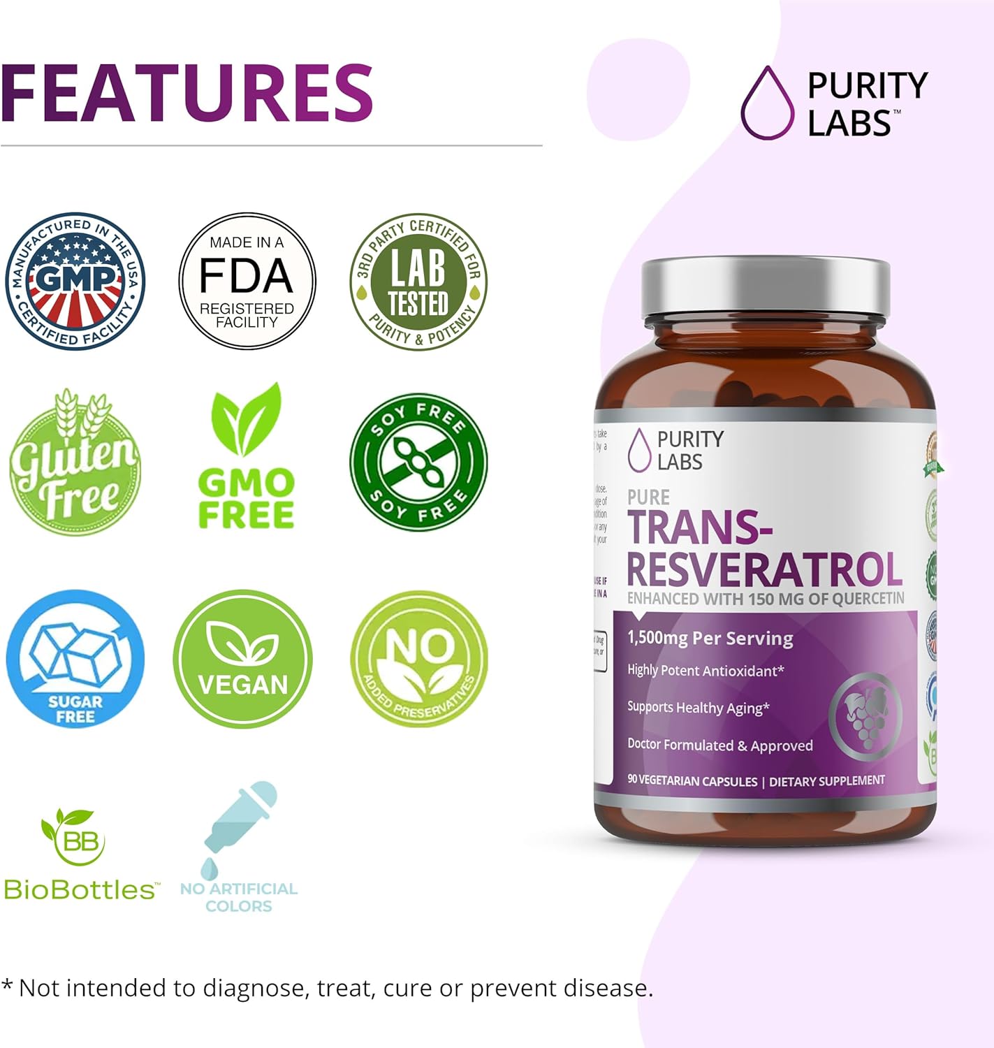 Buy Purity Labs Pure Organic Trans-Resveratrol - Vegan Supplements For Heart, Skin, Hair, Nails - Supplement - 90 Capsules On  Free Shipping On Qualified Orders