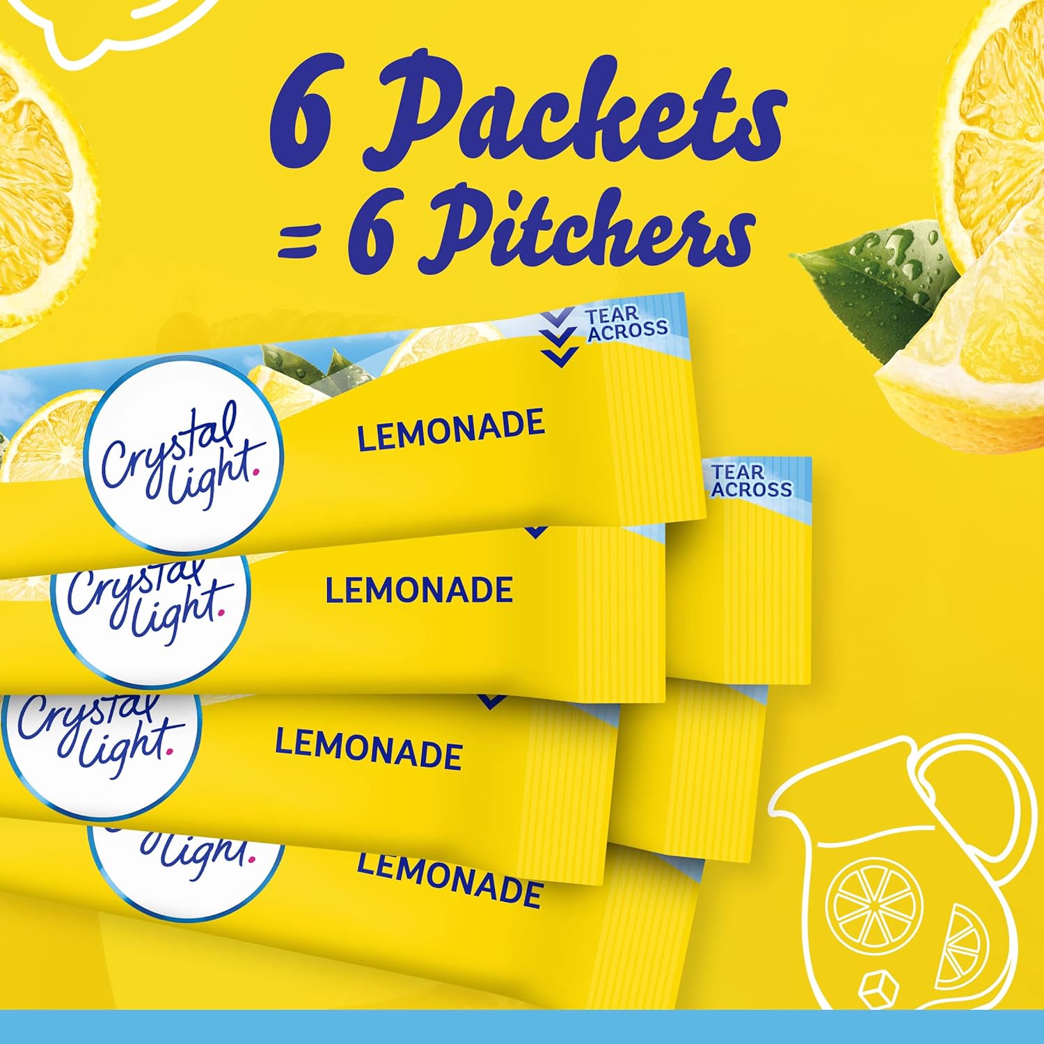 Crystal Light Sugar-Free Lemonade Naturally Flavored Powdered Drink Mix 72 Count Pitcher Packets, 6 Count (Pack Of 12)