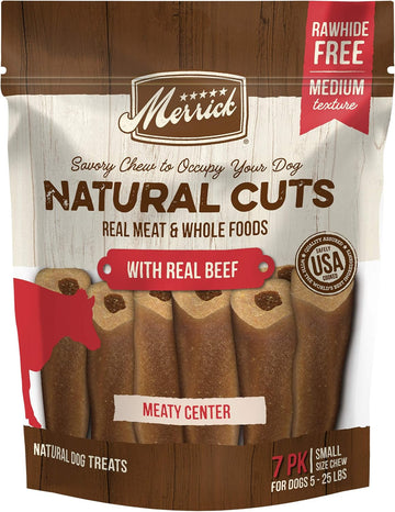 Merrick Natural Cuts Chicken Free Non Rawhide Small Dog Treats, Medium Texture Chew Sticks With Real Beef - 7 Ct. Pouch