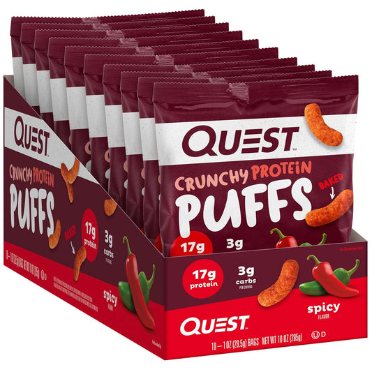 Quest Nutrition Crunchy Protein Puffs, Spicy, 17G Protein, 3G Carbs, Gluten Free, Baked, 10 Count