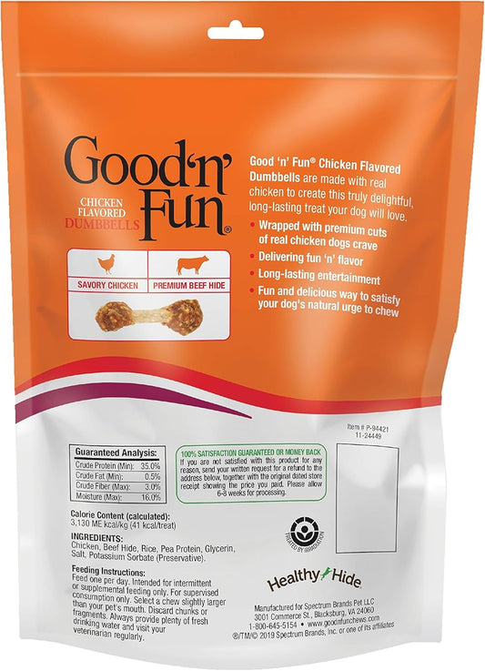 Good'N'Fun Good ’N’ Fun Chicken Flavored Dumbbells 4 Ounces, Rawhide Snacks For Small Dogs