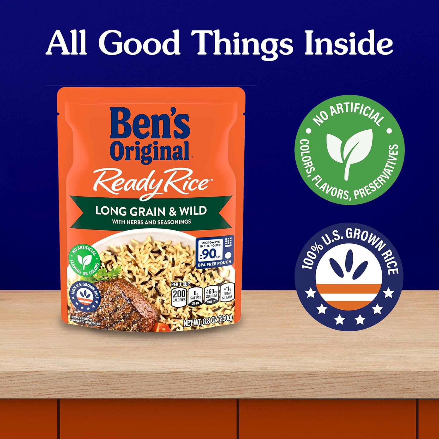BEN'S ORIGINAL Ready Rice Long Grain and Wild Flavored Rice, Easy Dinner Side, 8.8 OZ Pouch (Pack of 6) : Everything Else