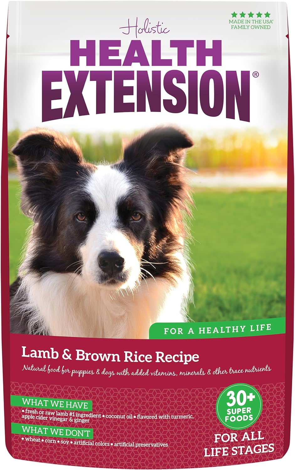 Health Extension Dry Dog Food, Natural Food for All Puppies & Dogs with Added Vitamins & Mineral, Lamb & Brown Rice Recipe (15 Pound / 9.07 Kg)