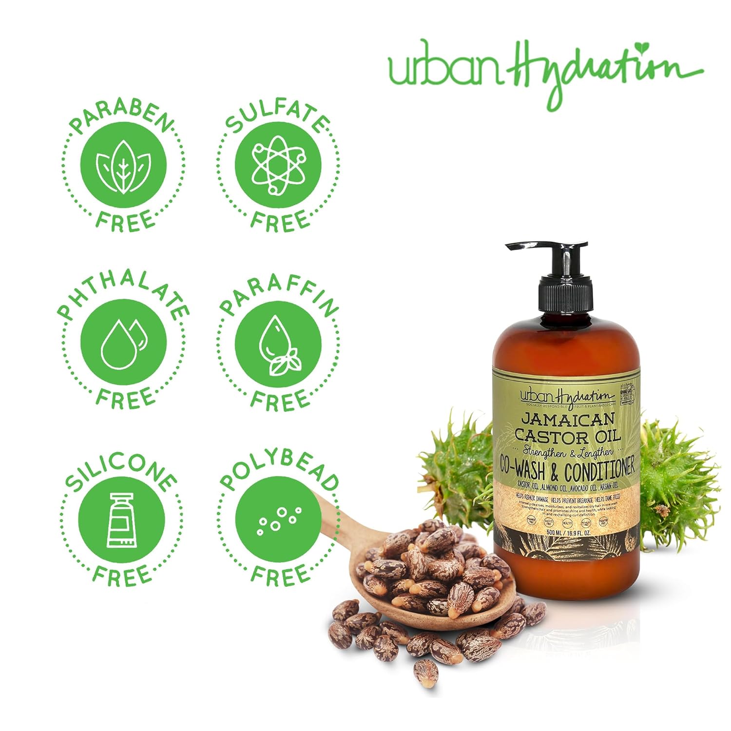 Urban Hydration Jamaican Castor Oil Co-Wash And Conditioner | Sulfate, Paraben And Dye Free, Cleanses, Hydrates And Repairs Damage For Soft, Strong And Shiny Hair, All Hair Types, 16.9 Fl Ounces