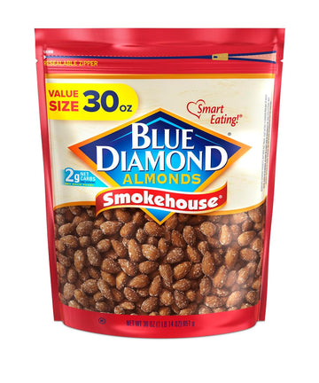 Blue Diamond Almonds, Smokehouse Flavored Value Pantry Bag Snack Nuts Perfect For On-The-Go, Lunch, Healthy Snacking In A Resealable Bag, 30 Oz