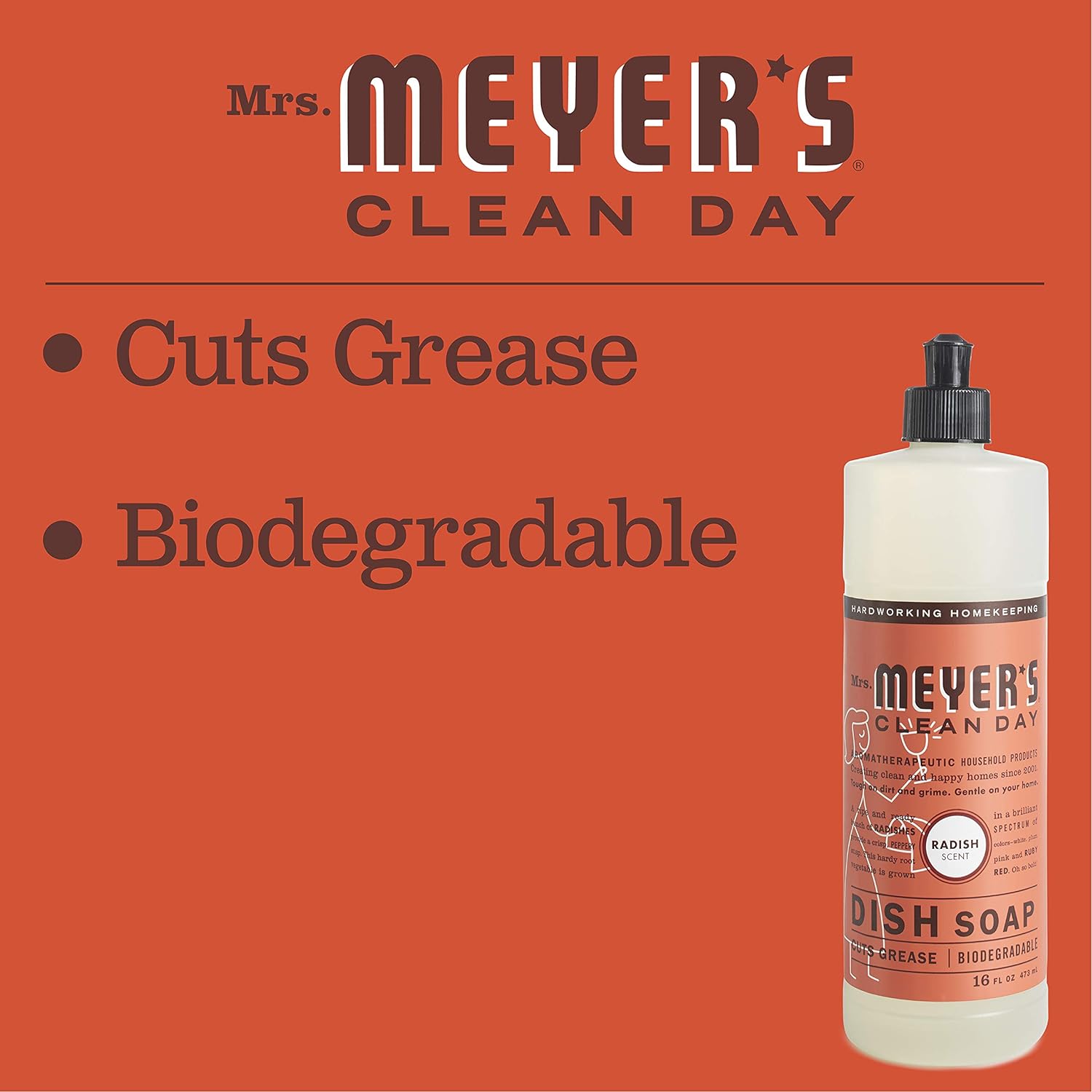 MRS. MEYER'S CLEAN DAY Liquid Dish Soap, Biodegradable Formula, Radish, 16 fl. oz : Health & Household