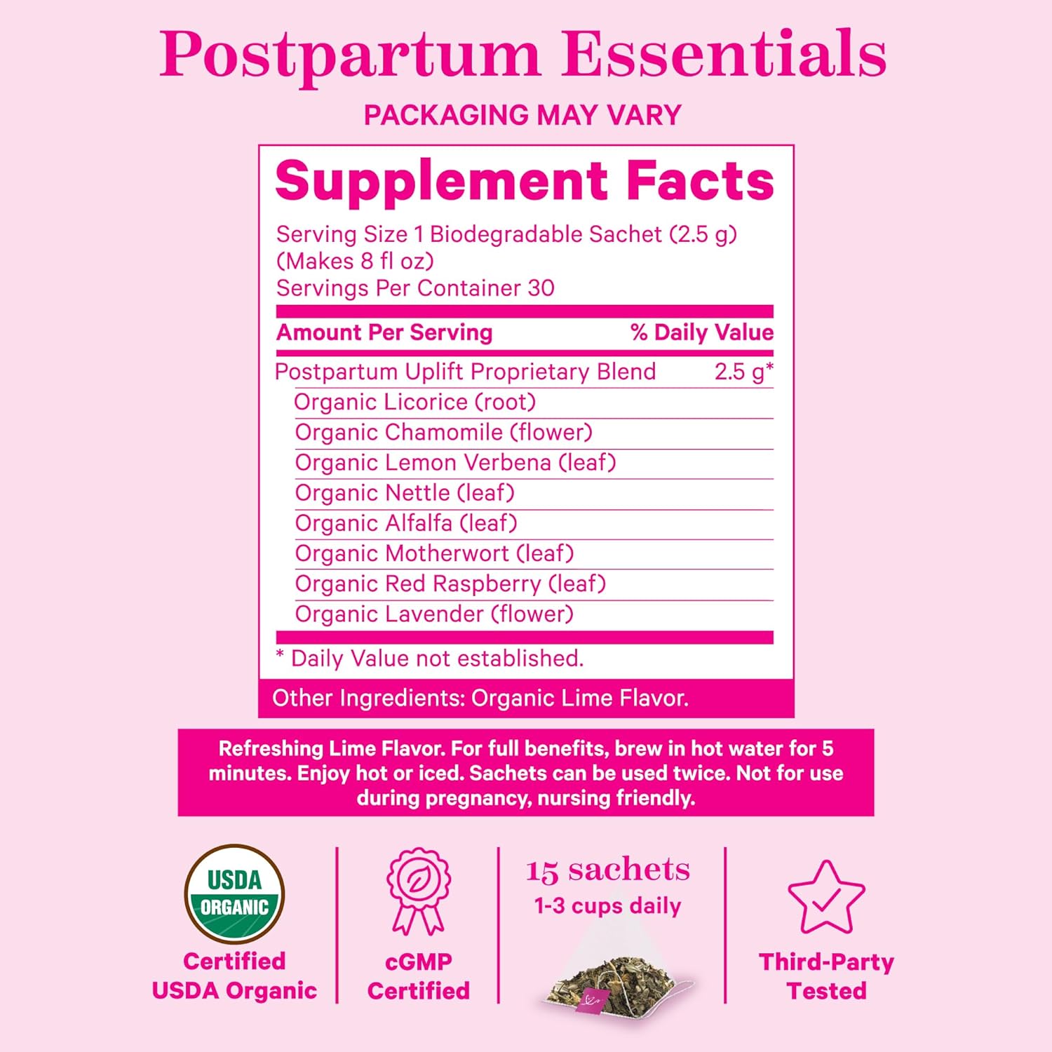 Pink Stork Postpartum Uplift Mood Support Tea: Hormone Balance for Women After Pregnancy, Chamomile Tea with Red Raspberry Leaf for Postpartum Recovery - Caffeine-Free, 15 Sachets : Grocery & Gourmet Food
