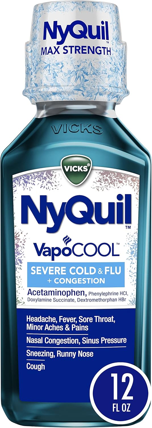 Vicks Nyquil Severe With Vapocool Nighttime Cough, Cold And Flu Relief Liquid, Berry, 12 Fl Oz