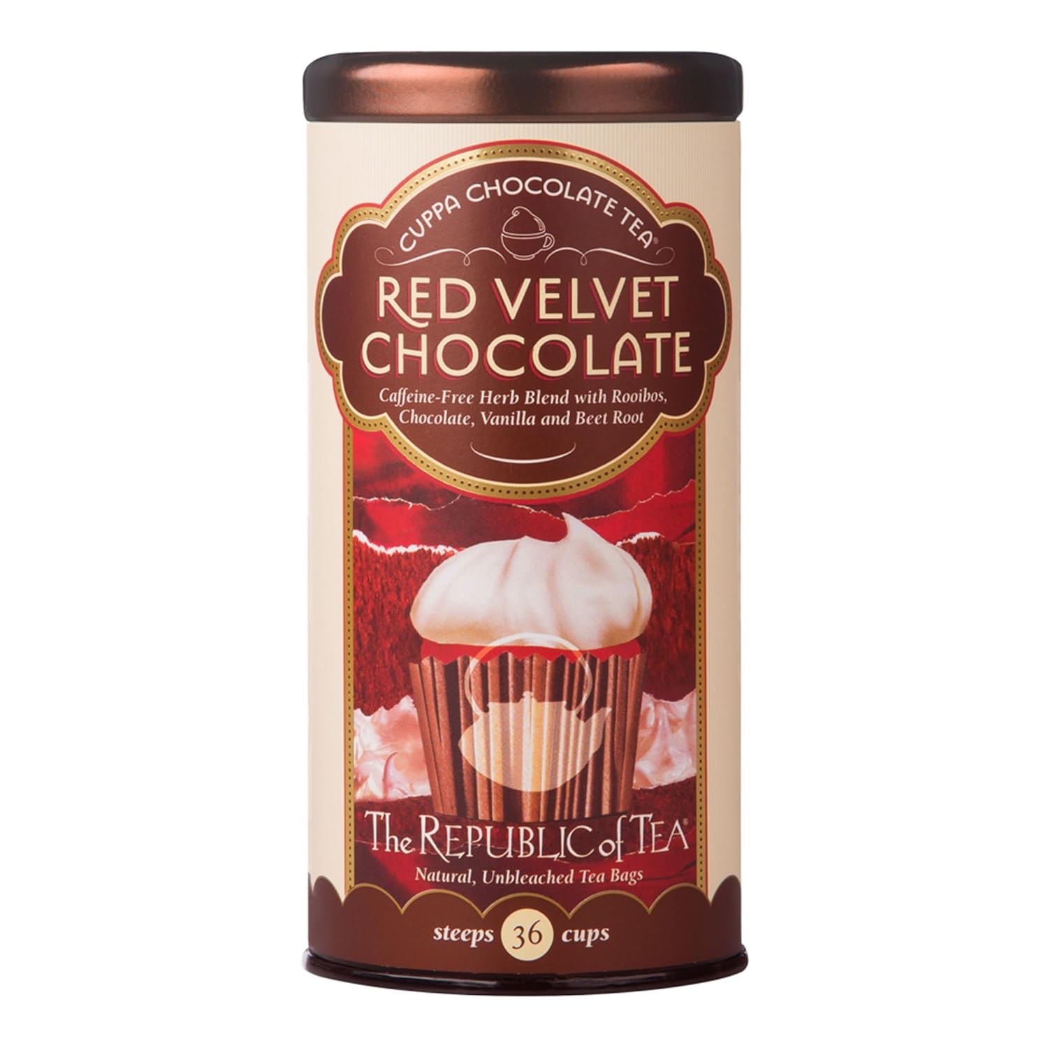 The Republic Of Tea Red Velvet Cuppa Chocolate Tea, 36 Tea Bag Tin