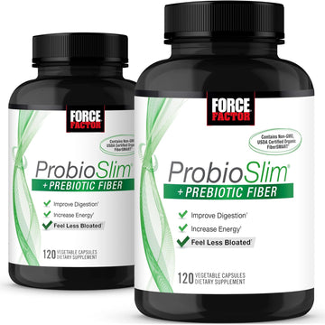 Force Factor Probioslim + Prebiotic Fiber, Metabolism Booster For Women & Men, Digestive Health Support, Green Tea Extract And Psyllium Husk Fiber, 120 Count (Pack Of 2)