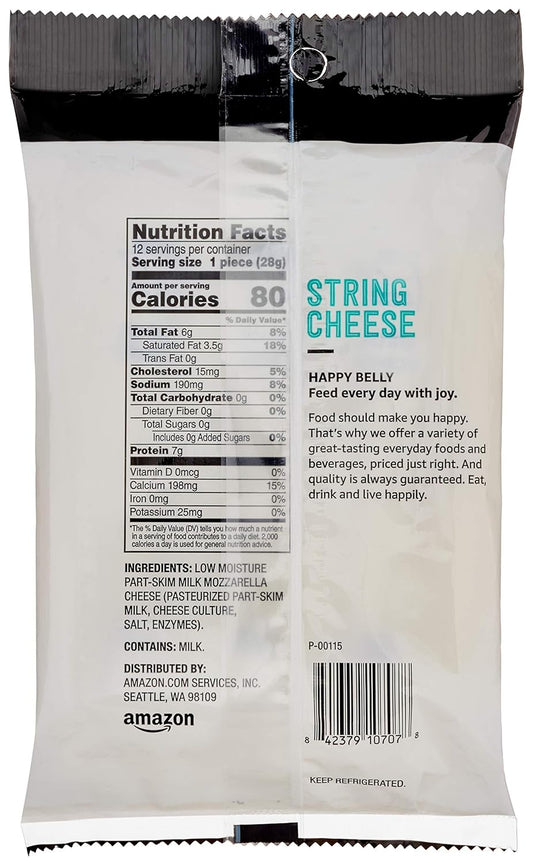 Amazon Brand, Happy Belly Mozzarella String Cheese, 12 Count, 12 Ounce Pack