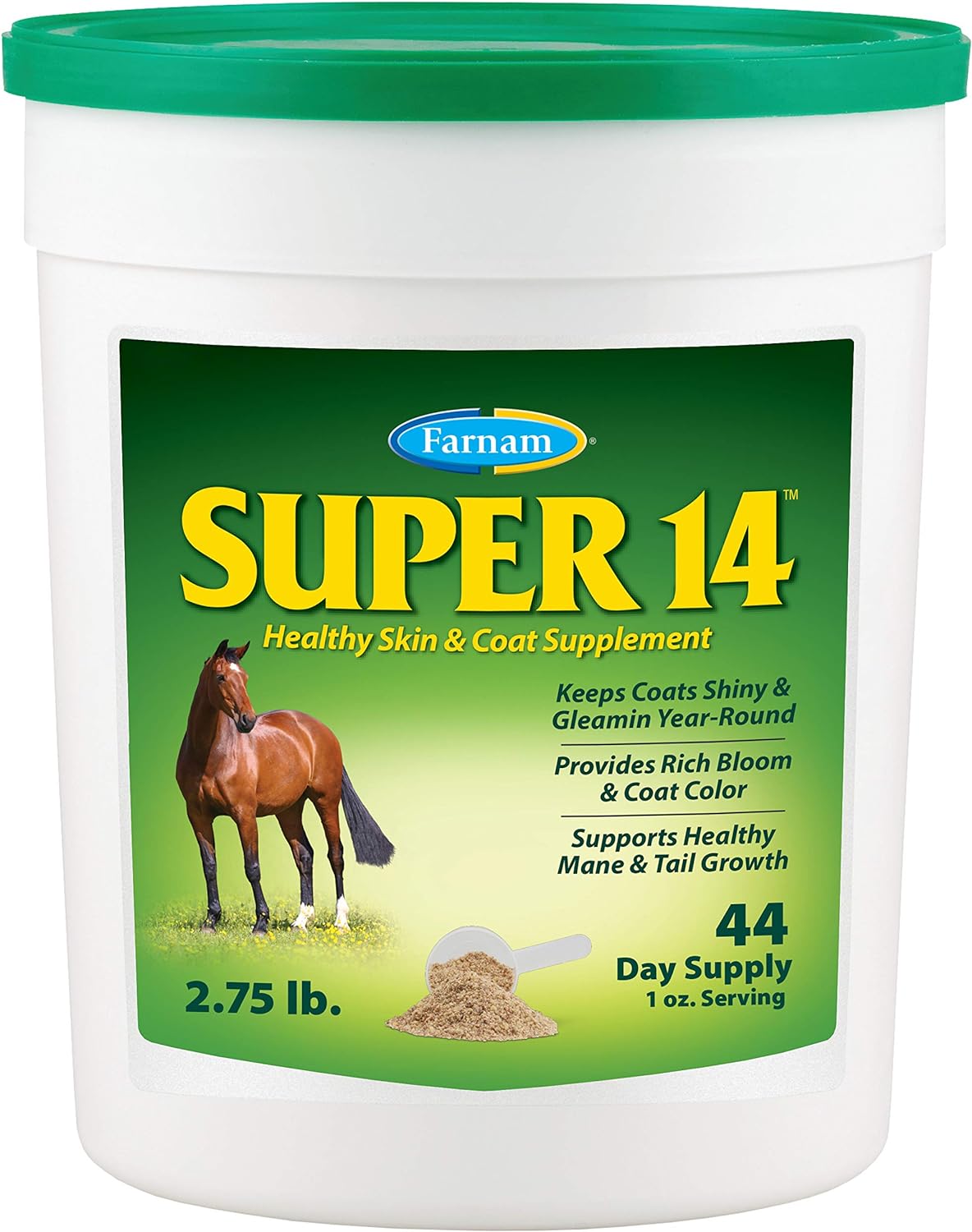 Farnam Super 14 Healthy Skin & Coat Supplement For Horses, Keeps Coats Shiny & Gleaming Year-Round 2.75 Pound, 44 Day Supply