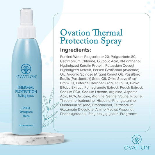 Ovation Hair Thermal Protection Styling Spray - Heat Protectant Spray For Hair Of All Types - 6Oz - Protects Color And Hair Integrity - No Sulfates Or Parabens - With Vitamin E, B5, Omega Fatty Acids