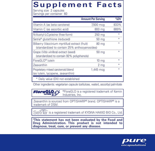 Pure Encapsulations Macular Support Formula | Hypoallergenic Supplement With Enhanced Antioxidant Formula For Healthy Eyes* | 120 Capsules