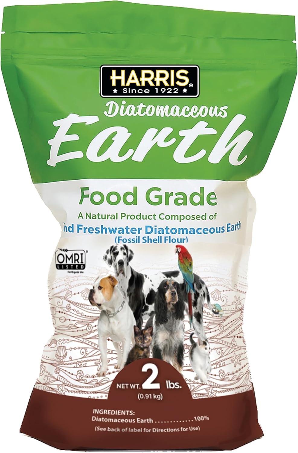 Harris Food Grade Diatomaceous Earth For Pets, For Cats, Dogs, Horses And Pets, Certified For Organic Use, 2 Lb Bag