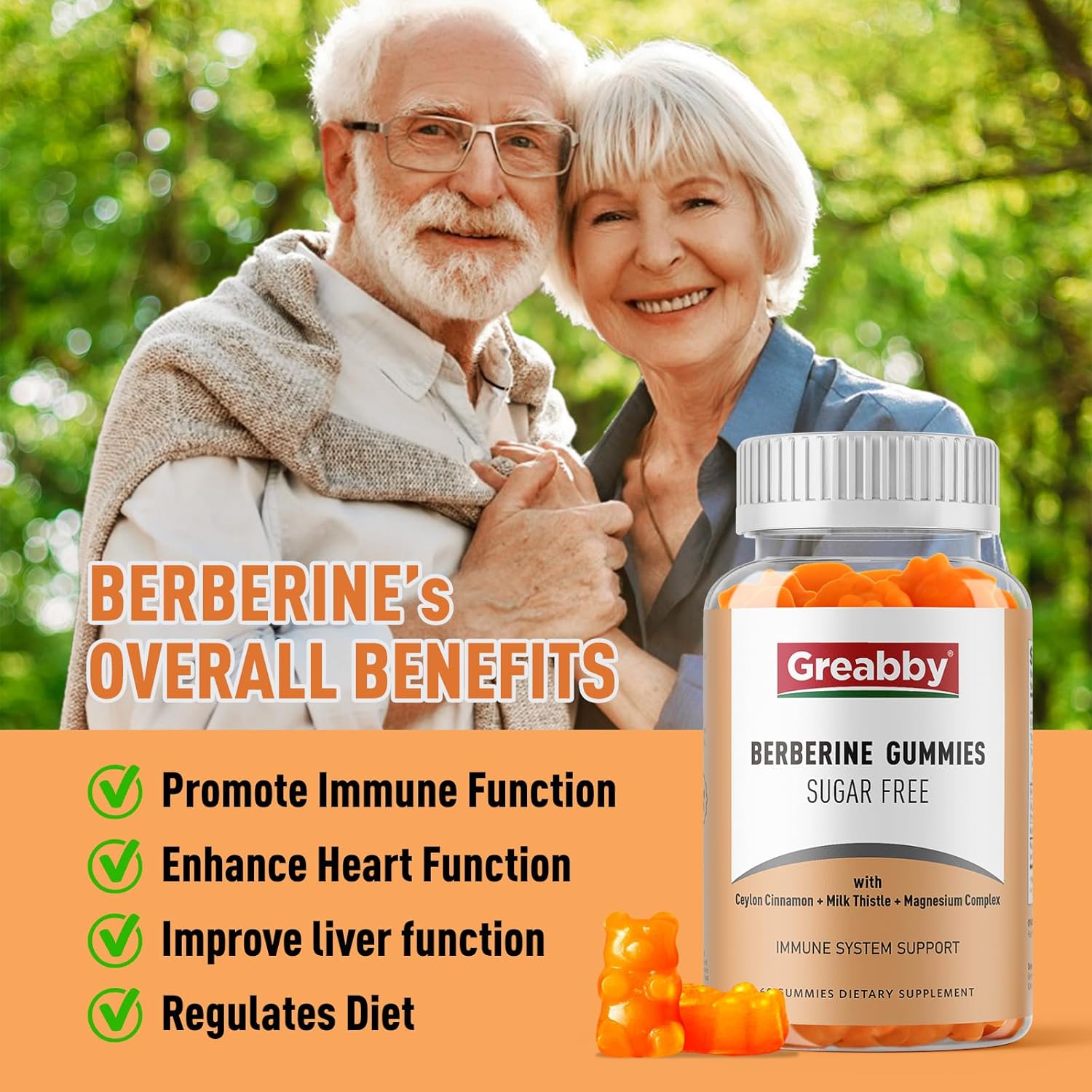 GREABBY Berberine Supplement Gummies 1200mg, Sugar Free Berberine with Ceylon Cinnamon, Milk Thistle, Immune Function Support, 60 Organic Gummies for 1 Month Supply : Health & Household