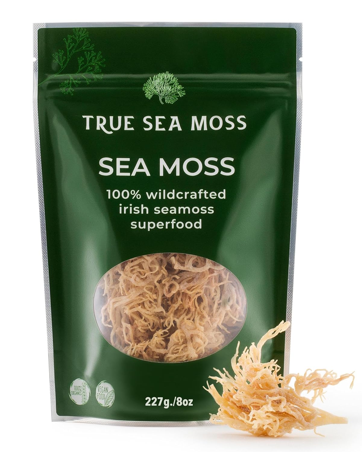 TrueSeaMoss Sea Moss Raw Wild Crafted Seamoss - 100% Irish Sea Moss - Dried Sea Moss Advanced Drink - Clean and Sundried - 100% Vegan (8 Oz)