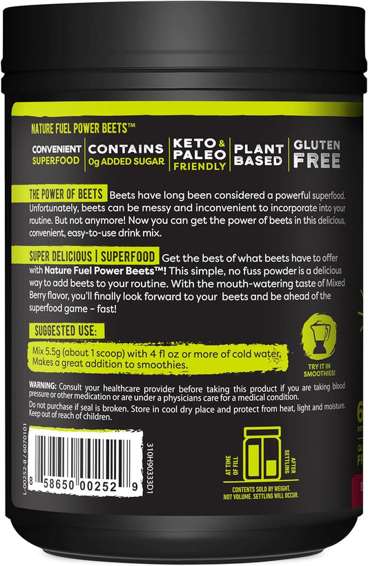 Nature Fuel Power Beets Powder, Delicious Acai Berry Pomegranate, Concentrated Superfood Supplement, Supports Circulation, Natural Energy & Stamina, Non-GMO, 60 Servings