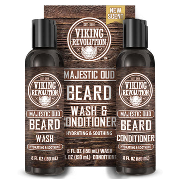 Viking Revolution Beard Wash And Beard Conditioner For Men With Argan Oil And Jojoba Oil - Beard Softener And Strengthener Beard Care Beard Shampoo And Conditioner With Beard Oil (5Oz, Majestic Oud)