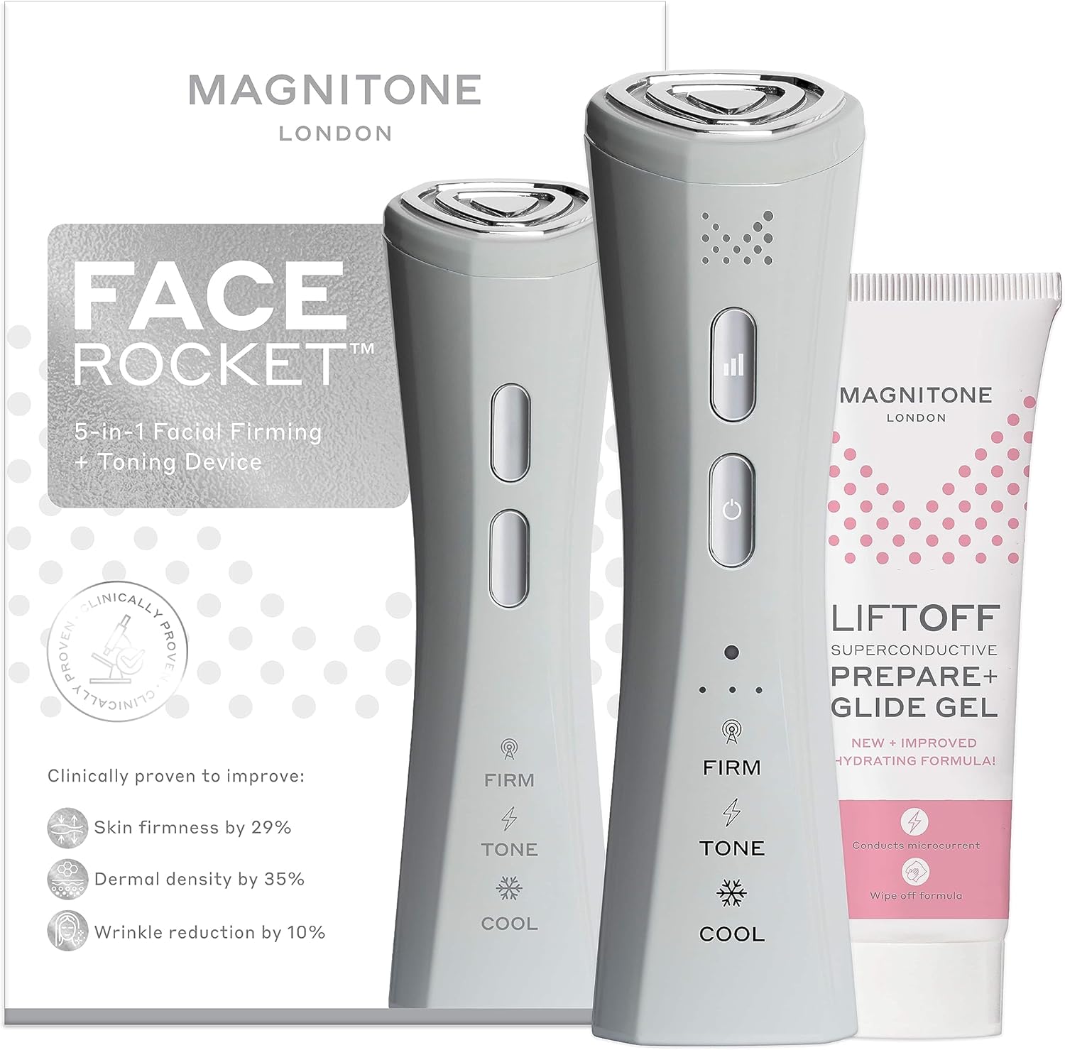 Magnitone Facerocket 5-In-1 Facial Firming + Toning Device - Radiofrequency, Microcurrent, Led Light Therapy, Cryotherapy, Sonic Massage, Face Massager, Anti Ageing, Skin Rejuvenation, Wrinkle Remover