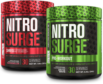 Jacked Factory Nitrosurge Pre-Workout In Arctic White & Watermelon Nitrosurge Shred Thermogenic Pre-Workout For Men & Women